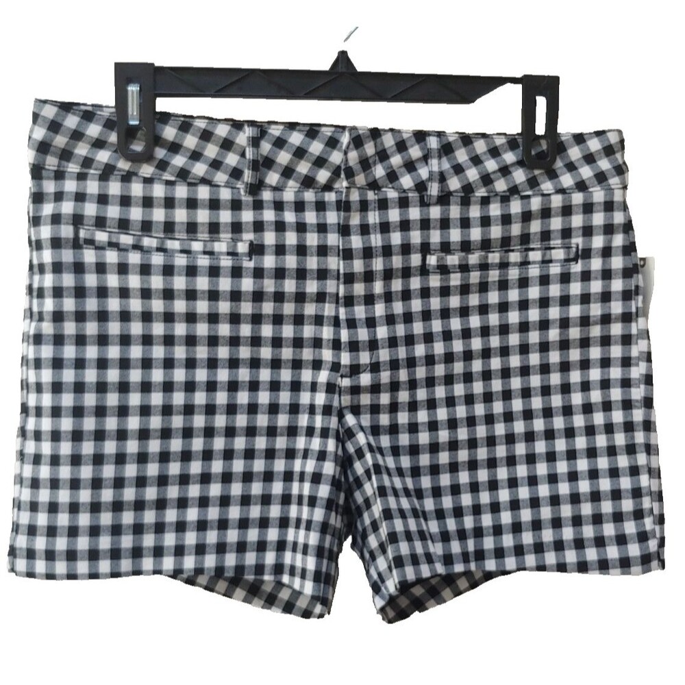 Anthropolgie Womens Shorts 32 Black White Checkered Flat Front Picnic Gingham